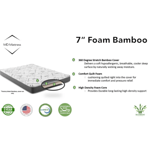 MD 7" Bamboo Foam Mattress by SleepCity – High - quality Memory Foam Mattress for better sleep.