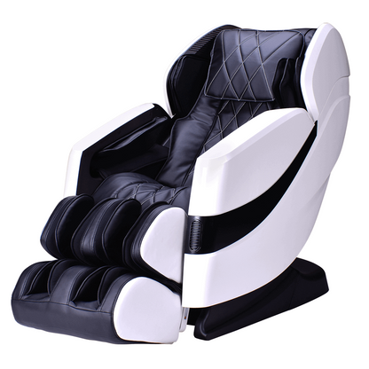 Premium Cozzia CZ-357 massage chair in sleek black and clear white design, featuring 3D massage technology, full-body air compression, zero gravity recline, and heat therapy for ultimate relaxation.