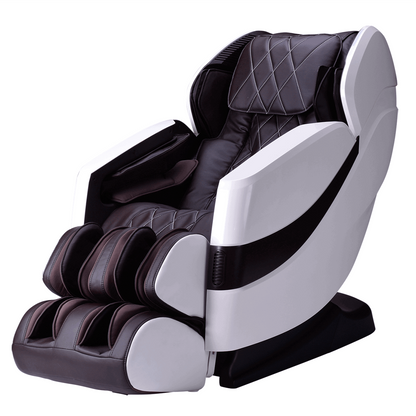 Premium Cozzia CZ-357 massage chair in sleek Brown and clear white design, featuring 3D massage technology, full-body air compression, zero gravity recline, and heat therapy for ultimate relaxation.