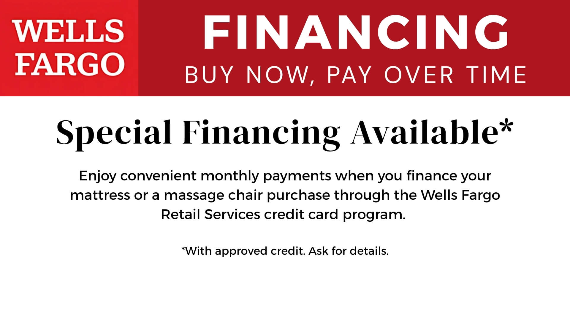 Wells Fargo Financing, buy now pay over time | Finance options at SleepCity